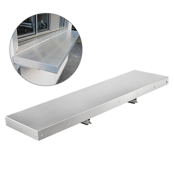 Stainless Steel Drop Down Shelf 48x12 Inch - Concession Stand Shelf, Folding Serving Shelf for Trailer Window, 66lbs Capacity