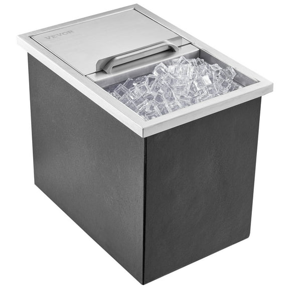 Stainless Steel Drop-In Ice Chest, 40.9 Quart Sliding Lid Cooler for Outdoor Kitchen Bar, 18x12x14.5 Inch Ice Bin with Drain Plug for Beverages