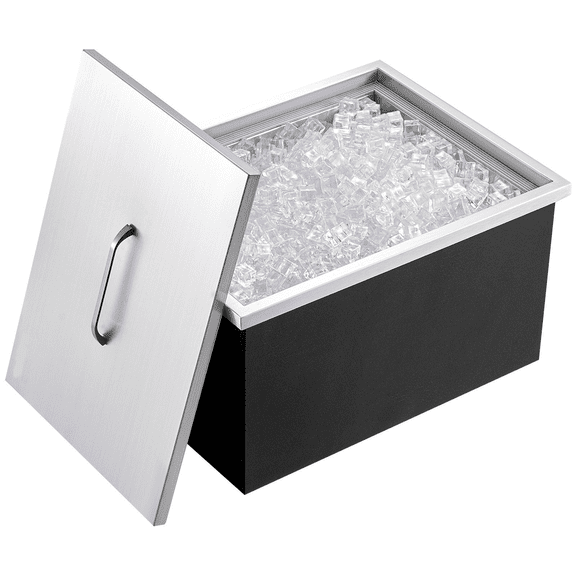 Stainless Steel Drop In Ice Chest, 40 Qt Commercial Ice Bin - 20" x 14" x 12", Outdoor Kitchen Cooler w/ Drain - Wine, Beer, Beverages