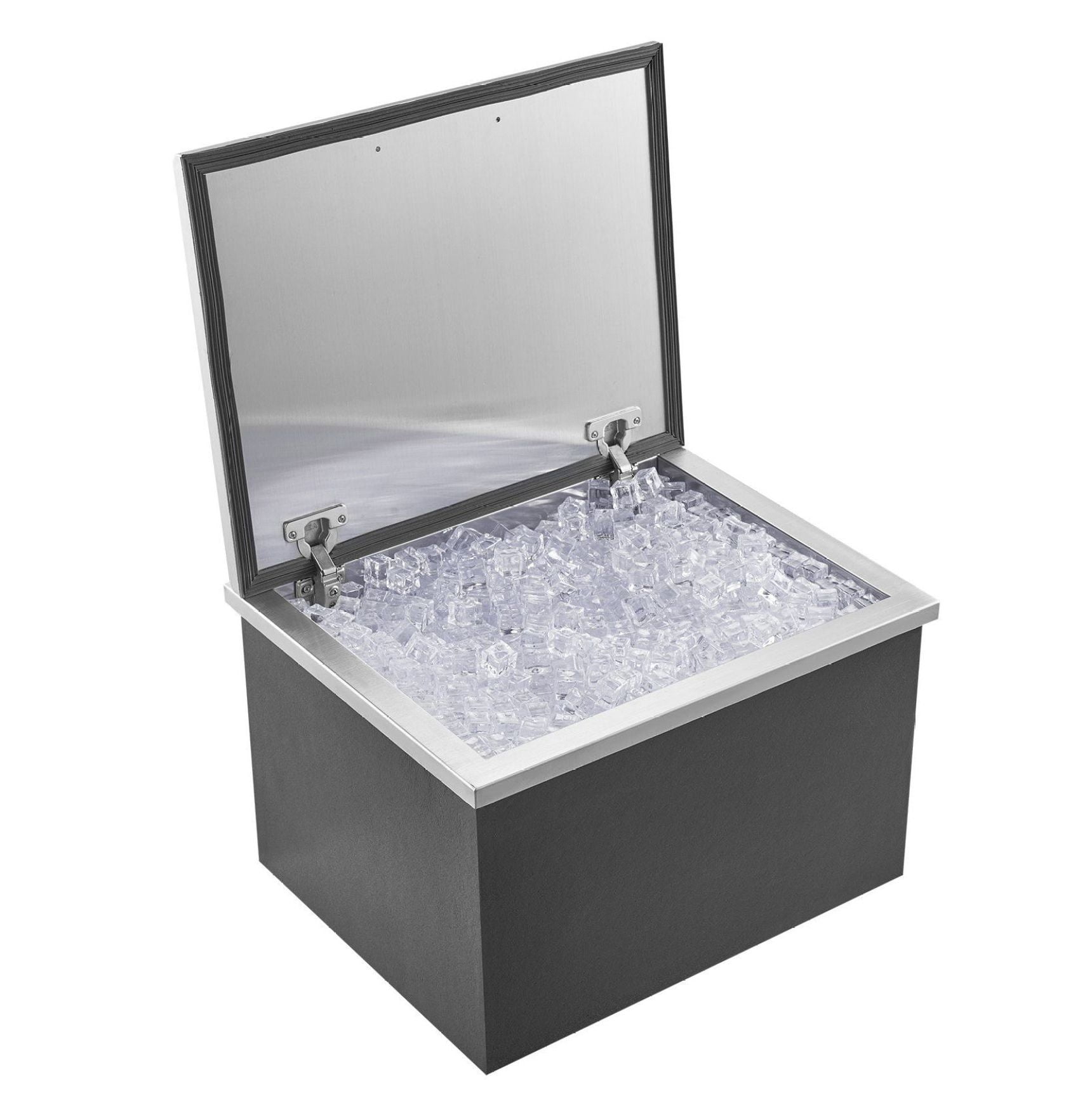 Stainless Steel Drop In Ice Chest 40 qt, 20" x 16" x 13" Commercial Ice Bin, Outdoor Kitchen Cooler, Hinged Lid, Drain Included, for Beer Wine Beverages