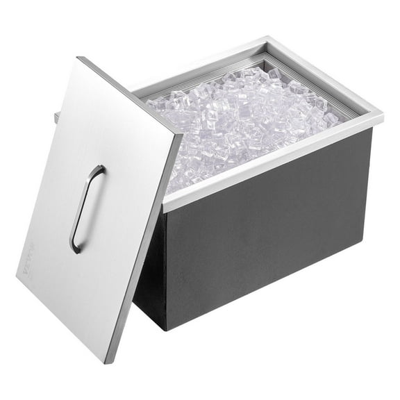 Stainless Steel Drop In Ice Chest 40qt, 22x17x12", Commercial Ice Bin, Outdoor Kitchen Cooler, Drain Included, Wine Beer