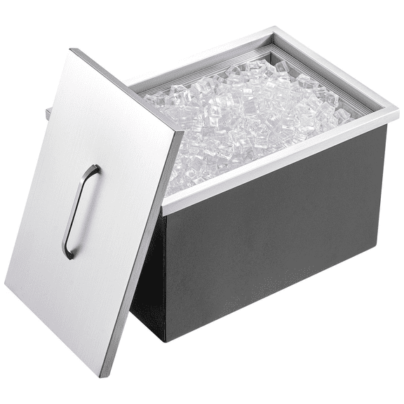 Stainless Steel Drop In Ice Chest, 40qt, 22x17x12", Outdoor Bar Cooler, Wine/Beer Ice Bin, Drain Included