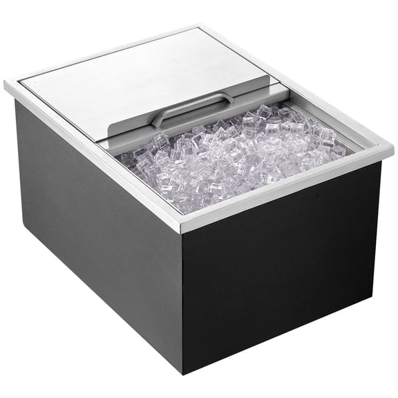 Stainless Steel Drop In Ice Chest, 41 Qt Commercial Ice Bin, Outdoor Bar Cooler, Sliding Lid, Drain - Wine, Beer, Beverage