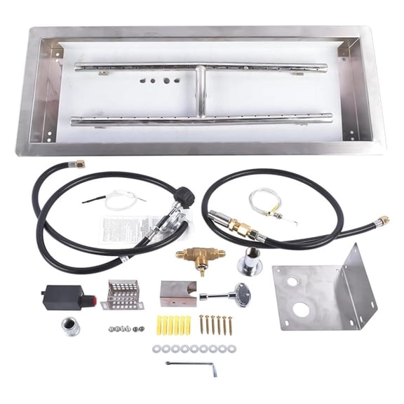 Stainless Steel Drop-in Fire Pan Burner Kit - 120,000 BTU Propane Gas H-Burner for Indoor/Outdoor Fireplace - 24 x 8 Inch Rectangular