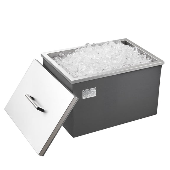 Stainless Steel Drop-in Ice Bin Cooler, 31.7 Quart with Drain and Lid for Patio Bar, Outdoor Kitchen, Beer & Wine Chiller, 20x14x12 Inches