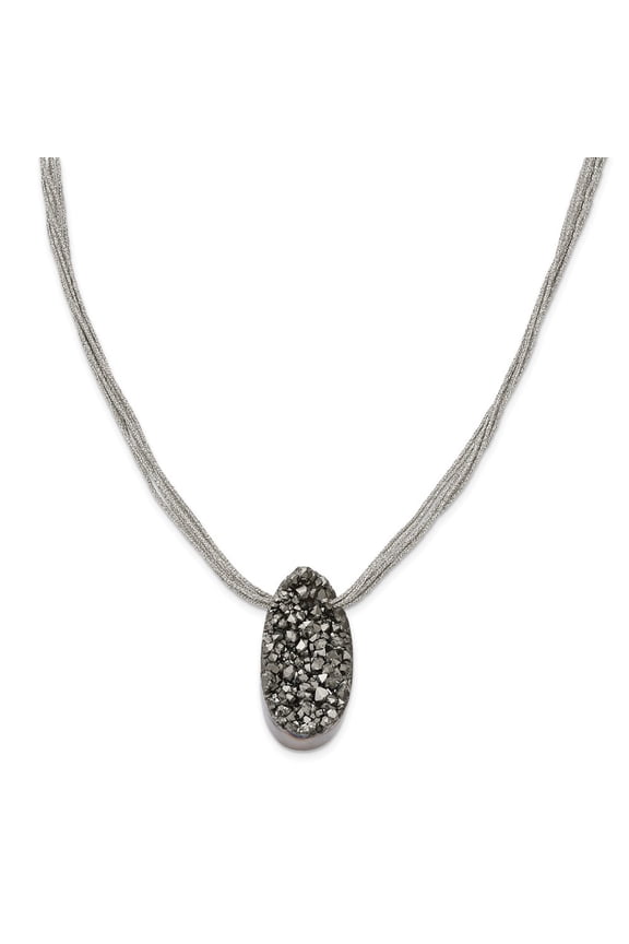 Stainless Steel Druzy Agate Polyester Cord Necklace - 17.5 Inch