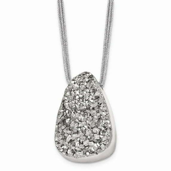 Stainless Steel Druzy Agate Polyester Cord Necklace; 17.5 inch; Lobster (Fancy) Clasp; for Adults and Teens; for Women and Men