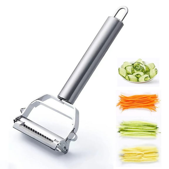 Flyflise Stainless Steel Dual Blade Vegetable Peeler - Commercial Grade, Julienne Cutter, Slicer, Shredder, Scraper - 18.00 x 8.80 x 2.50 Inches
