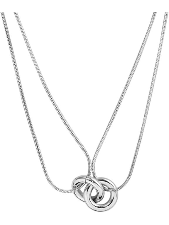 Stainless Steel Dual Chains Interlocking Circles Infinity Statement Necklace