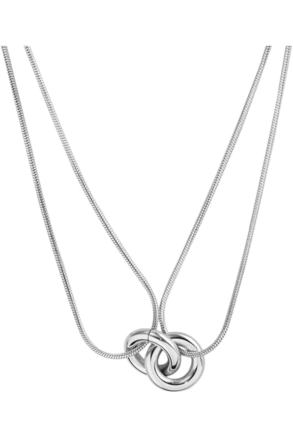 Stainless Steel Dual Chains Interlocking Circles Infinity Statement Necklace