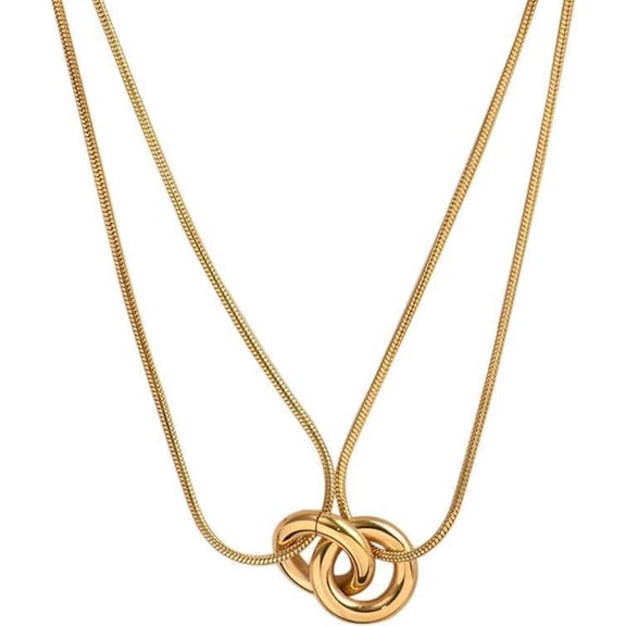 Stainless Steel Dual Chains Interlocking Circles Infinity Statement Necklace