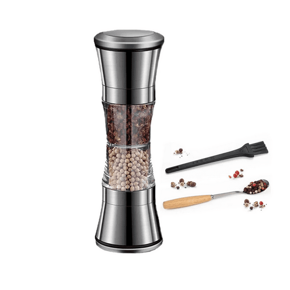 Stainless Steel Dual-Chamber Pepper Grinder, Adjustable Ceramic Mill