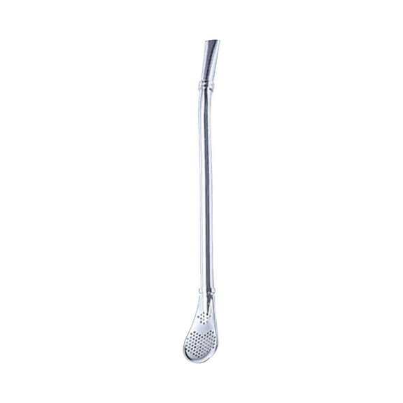 Stainless Steel Dual-Purpose Straw Spoon for Coffee, Beverage, and Milk Tea Stirring with Filtering Function
