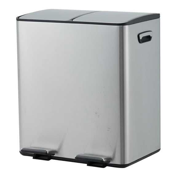 Stainless Steel Dual Trash Can 2 x 20L, Recycling and Garbage Bin Combo with Soft Close Lid, Foldable Foot Pedals and Removable Inner Buckets, Silver