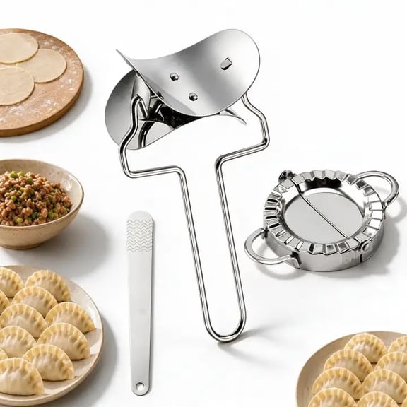 Stainless Steel Dumpling Wrapper Cutter, 304 Stainless Steel Dumpling Maker & Dough Cutter Set, Chinese Dumplings Wrapper Skin Dough Cutters for Gyoza, Pierogi, Ravioli-Roll, Non-Stick Surface