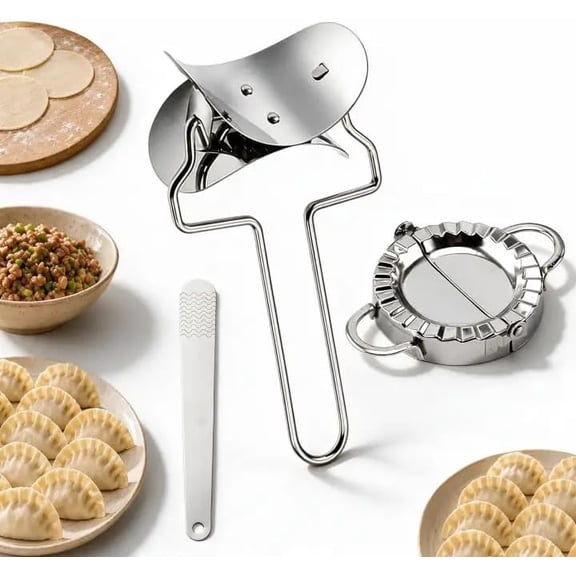 Stainless Steel Dumpling Wrapper Cutter, 304 Stainless Steel Dumpling Maker & Dough Cutter Set, Chinese Dumplings Wrapper Skin Dough Cutters for Gyoza, Pierogi, Ravioli-Roll, Non-Stick Surface