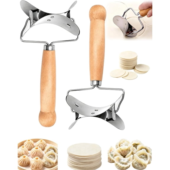 Stainless Steel Dumpling Wrapper Cutter,Dumpling Skin Mold with Wood Handle, Labor-Saving for Wonton & Pie Making
