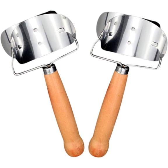 Stainless Steel Dumpling Wrapper Mold with Wood Dough Cutter 2-Piece Pastry Press Set for Home Dumpling, Pie, and Wonton Making