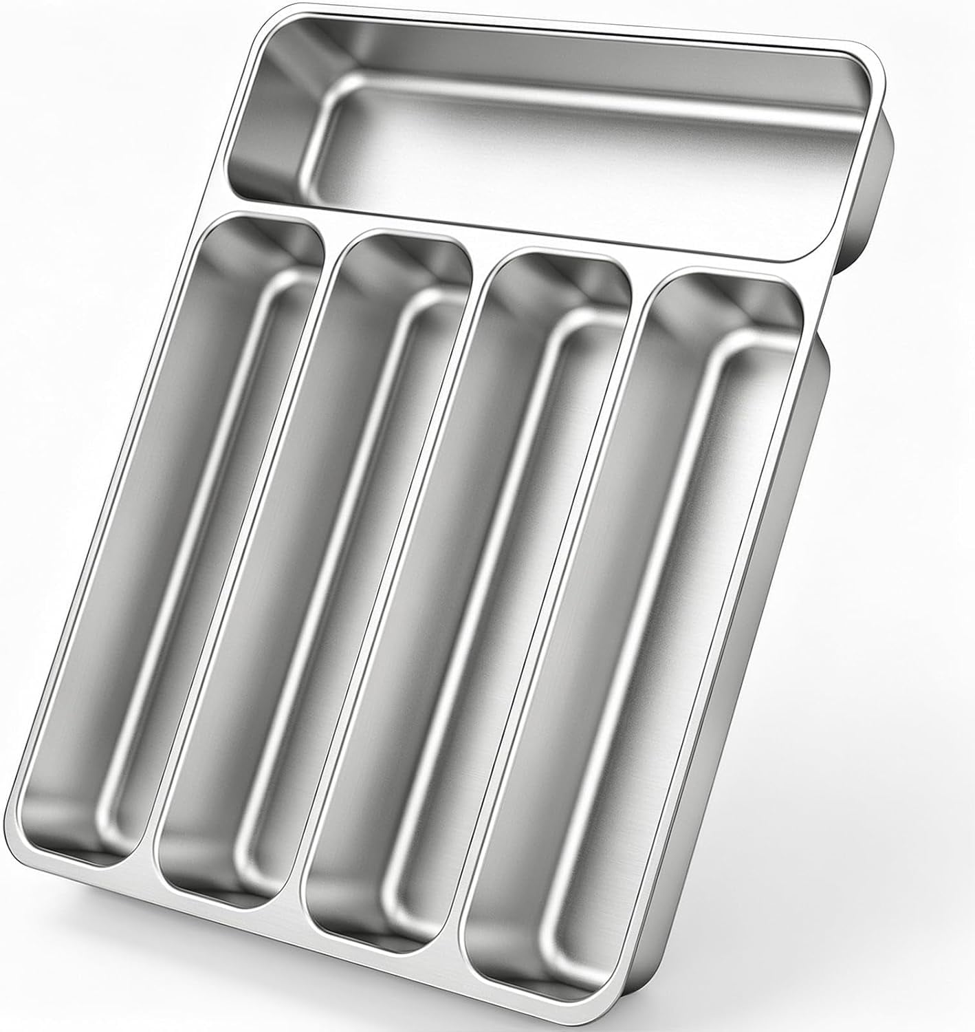 Stainless Steel , Durable Metal Utensil Drawer Organizer with 5 Compartments, Silverware Tray for Drawer, Dishwasher Safe, 13.8" x 11.4" x 1.6", Silver