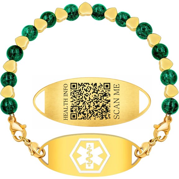 Stainless Steel Dynamic QR Code Medical Alert Bracelet for Women 18K Gold Plated Tarnish Resistant | No Custom Info Required | Scan to Update Emergency Medical ID