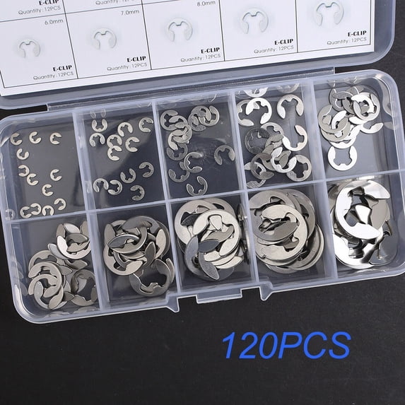 Stainless Steel E Clip Assortment Kit E-Clip External Retaining Ring Assortment Set (M1.5-M10,120Pcs)