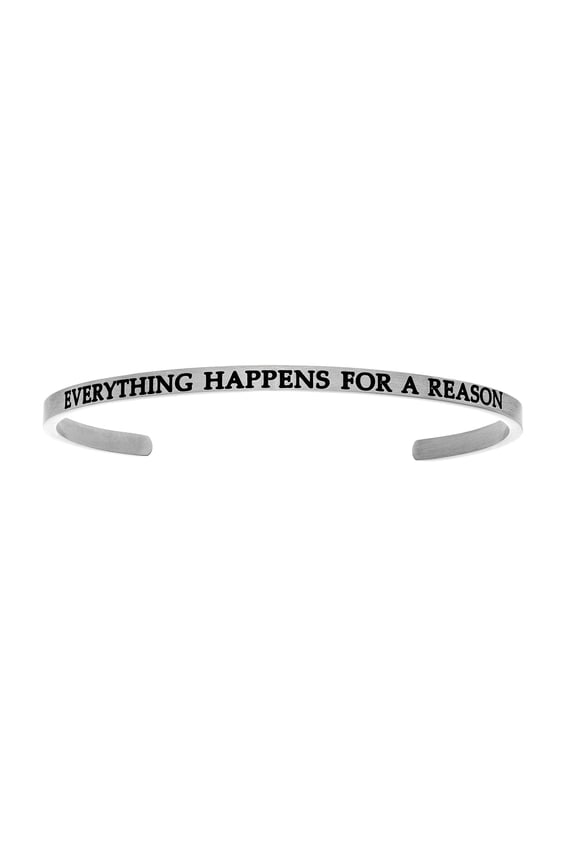 Stainless Steel EVERYTHING HAPPENS FOR A REASON Diamond Accent Cuff Bangle Bracelet, 7