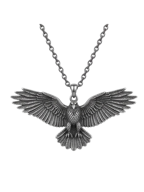 Stainless Steel Eagle Pendant Necklace Spread Wings Bird Charm with 18 Inch Cable Chain Wildlife Inspired Statement Fashion Jewelry Detailed Artisan Design 55x25mm