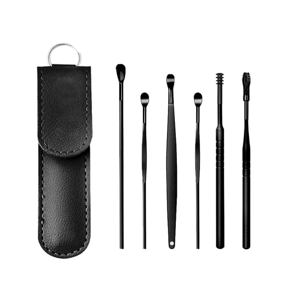 Stainless Steel Ear Picks, 6 Pcs, Black with Leather Case2Innovative Spring Earwax Cleaner Tool Set, 6Pcs 360°Spiral Design Earwax Removal Tools, Ear Wax Removal Kit Ear Cleaning K Makeup Organizers