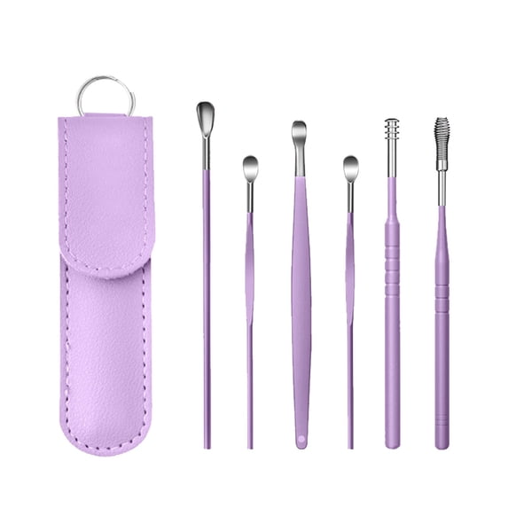 Stainless Steel Ear Picks, 6 Pcs, Black with Leather Caseinnovative Spring Earwax Cleaner Tool Set, 6Pcs 360°Spiral Design Earwax Removal Tools, Ear Wax Removal Kit Ear Cleaning Ki Makeup Organizers