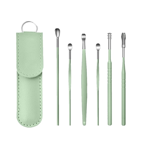 Stainless Steel Ear Picks, 6 Pcs, Blue with Leather Caseinnovative Spring Earwax Cleaner Tool Set, 6Pcs 360°Spiral Design Earwax Removal Tools, Ear Wax Removal Kit Ear Cleaning Kit Makeup Organizers