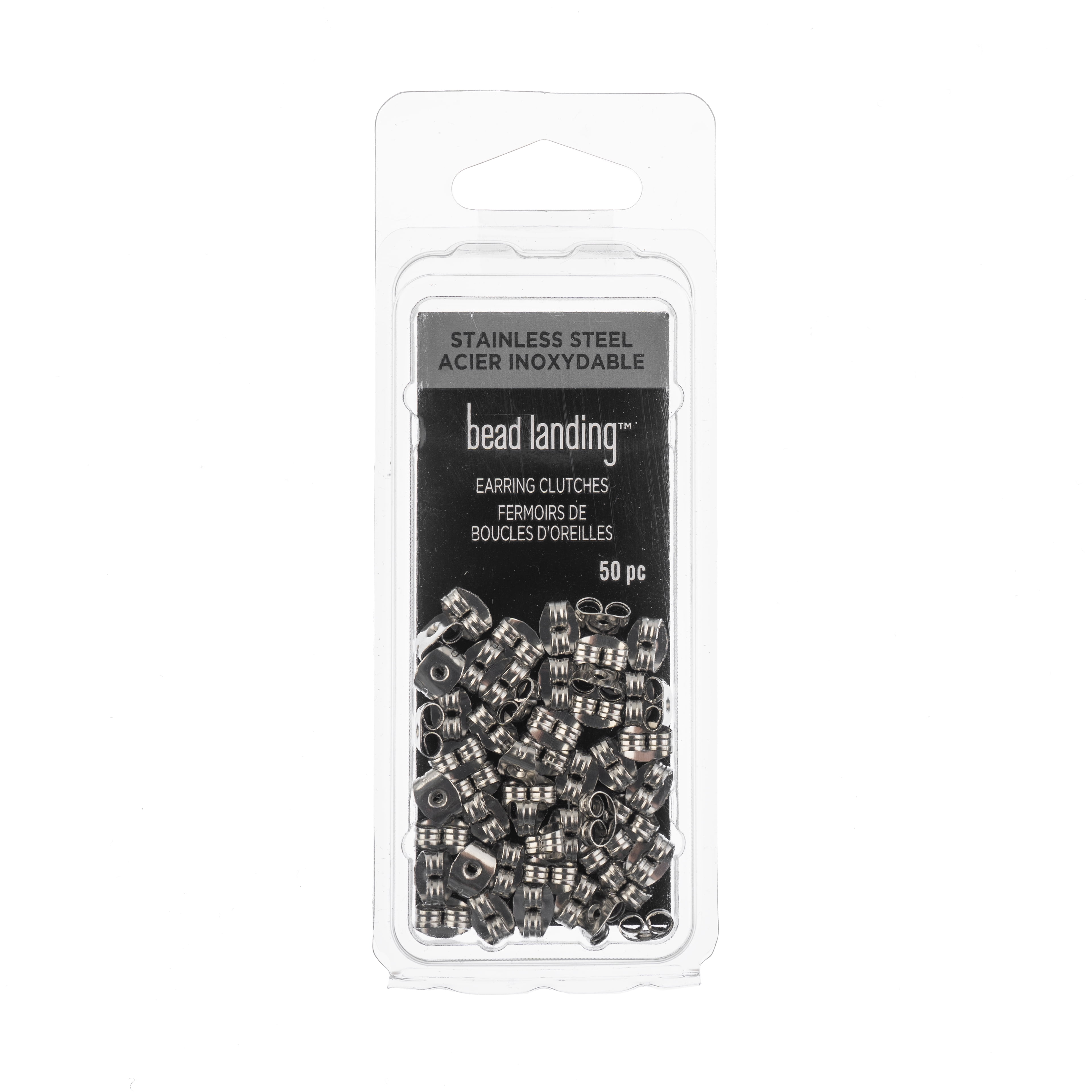 Stainless Steel Earring Clutches by Bead Landing – 6mm x 4.5mm Metal Backs for Stud Earrings - 12 Pack