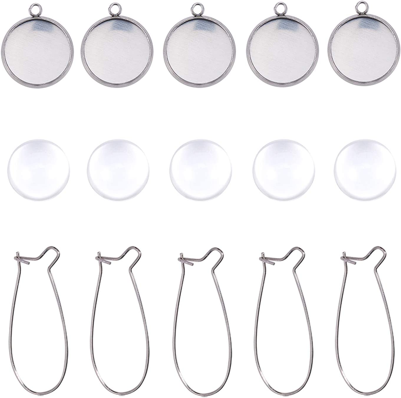 Stainless Steel Earring Hooks Settings, 80pcs Fish Hook Earrings, 80pcs Stainless Steel Pendants with 80pcs 12mm Transparent Glass Cabochons Cabochon for Earring Findings Making - image 1 of 15