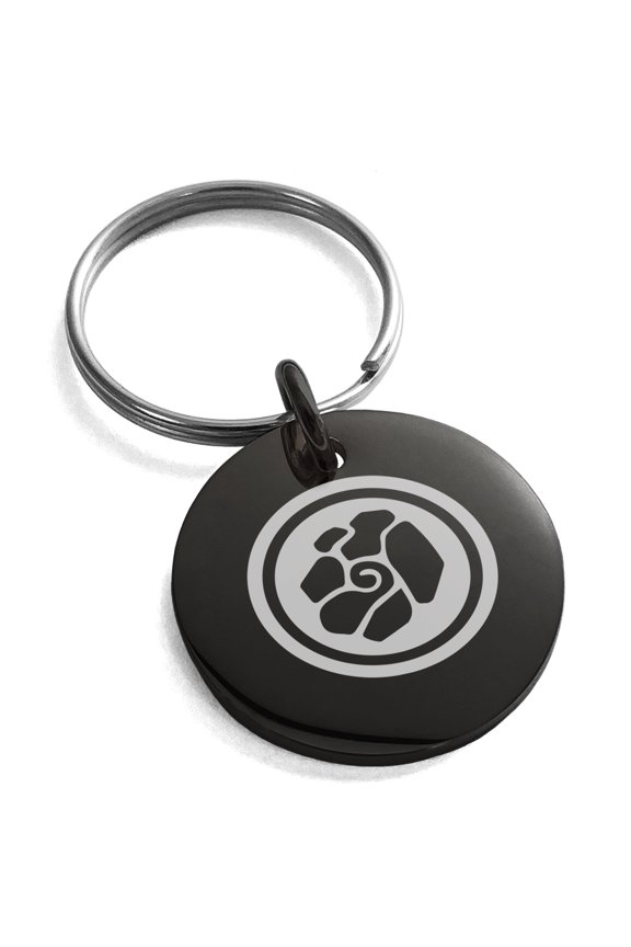 Stainless Steel Earth Element Rune Engraved Small Medallion Circle Charm Keychain Keyring