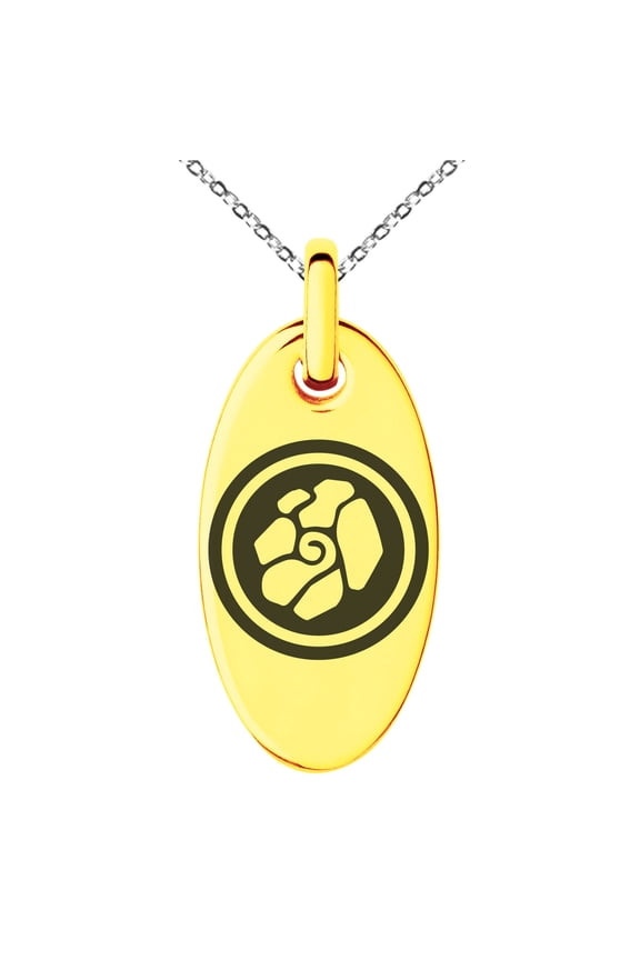 Stainless Steel Earth Element Rune Engraved Small Oval Charm Pendant Necklace