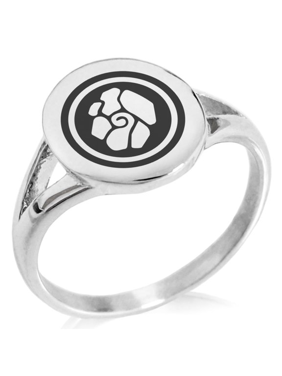 Stainless Steel Earth Element Rune Minimalist Oval Top Polished Statement Signet Ring