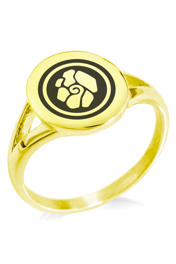 Stainless Steel Earth Element Rune Minimalist Oval Top Polished Statement Signet Ring