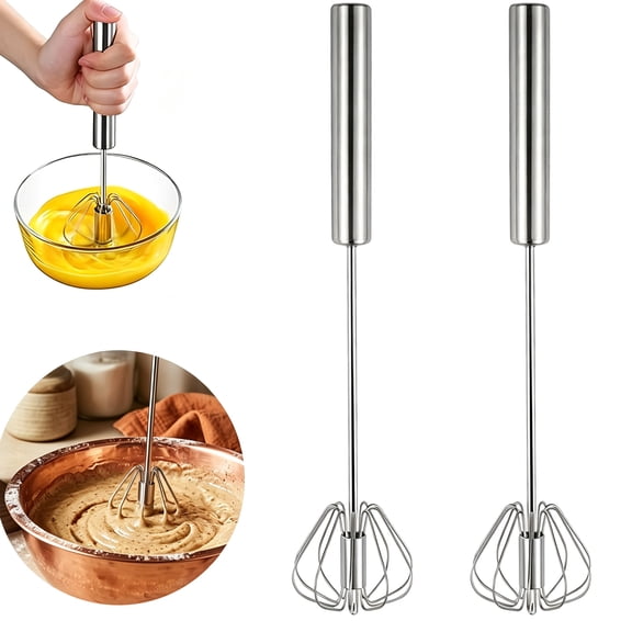 Stainless Steel Egg Beater, Manual Push Whisk Press-to-Spin, 10 inch, Dual-Direction, for Eggs Batter