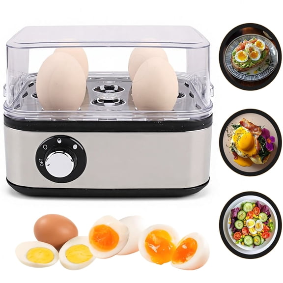 Stainless Steel Egg Cooker for Hard Boiled Eggs, 8-Egg Capacity Electric Egg Boiler with Auto Shut-Off, Rapid Egg Steamer,500W Kitchen Appliance
