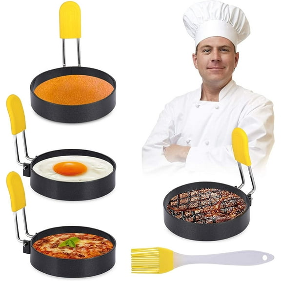 Stainless Steel Egg Cooking Rings,4 Pack Round Egg Rings For Frying Eggs,Pancake Mold For Frying Eggs And Omelet With Silicone Handle,Egg Cooking Shaper For Breakfast