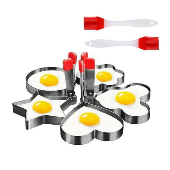 Stainless Steel Egg Molds 5 Pcs, Dingrich 3.5inch Different Shape Silver Egg Ring Molds for Cooking Egg, Flapjack and Bread, Cooking Ring in Star, Round, Heart, Flower Shaped Egg Mold