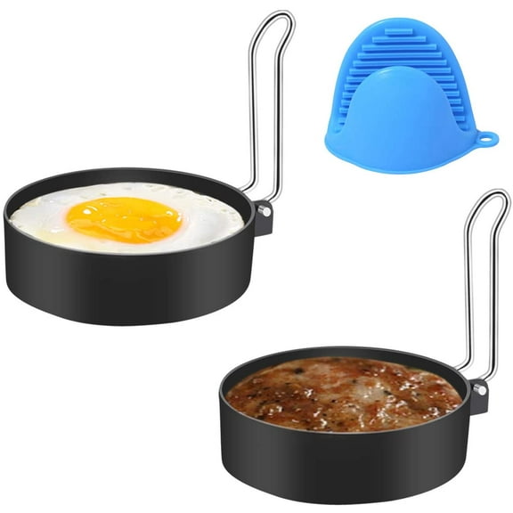 Stainless Steel Egg Ring, 2 Pack Joie Egg Ring Cooking/Round Breakfast Household Pancake Mold, Non Stick Fried Egg Ring Mold, Omelette Tool with 1 Free Oven Glove