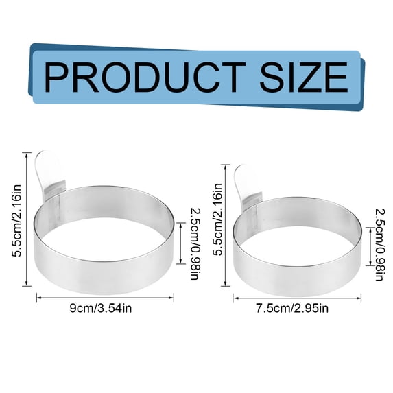 Stainless Steel Egg Ring - 7.5cm Omelette and Pancake Mold for Perfect Breakfast Sandwiches - Silver