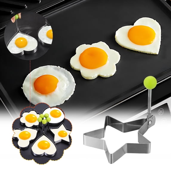 Stainless Steel Egg Ring, Shaped Pancake Mold with Foldable Heat-Resistant Handle, Non-Stick Breakfast Egg Cooker Rings for Griddle Omelet Sandwich and Home Cooking
