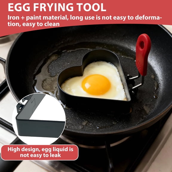 Carbon Steel Egg Rings with Silicone Handles & Brush, 2-Pack Non-Stick Heart Shaped Rings for Eggs, Pancakes & Muffins