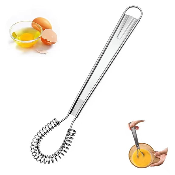 Stainless Steel Egg Yolk Separator and Whisk Tool, Long Handle Egg Divider with Bowl Hook for Mess-Free Baking, Efficient Hollow Coil Design, 9.4-Inch
