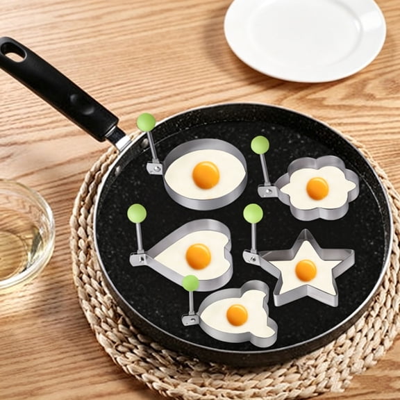 Stainless Steel EggSet Non Stick Pancake Molds • 5 Shape Egg Cooker Rings with Heat Handles • Fun Breakfast Omelet Sandwich Pancake Maker