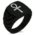 thumbnail image 1 of Stainless Steel Egyptian Ankh Cross Chevron Pattern Biker Style Polished Ring, 1 of 1