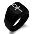 thumbnail image 1 of Tioneer Stainless Steel Egyptian Ankh Cross Engraved Square Flat Top Biker Style Polished Signet Ring, 1 of 1