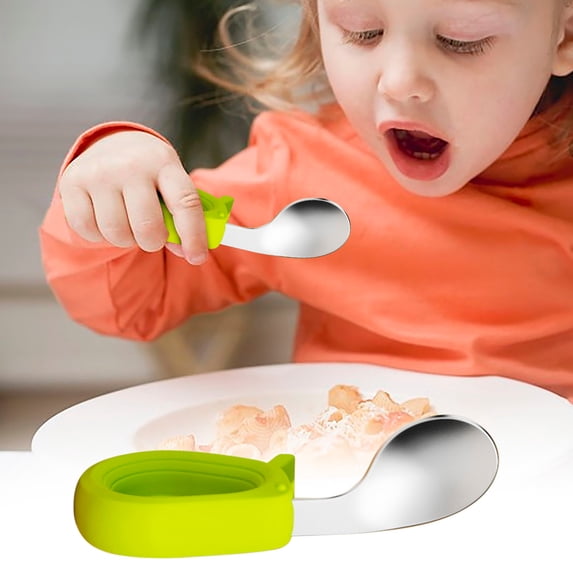Stainless Steel Elbow Training Spoon Short Easy Grip Handle Self Feeding Cutlery Food Supplement Learning Tableware Ergonomic Bend Design Eating Training Utensil Household Dining Accessory