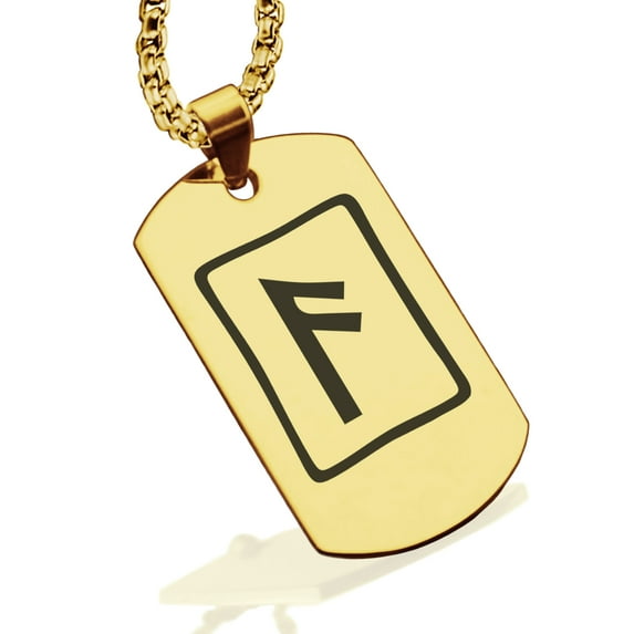 Stainless Steel Elder Futhark Ansuz Rune Dog Tag Pendant Necklace